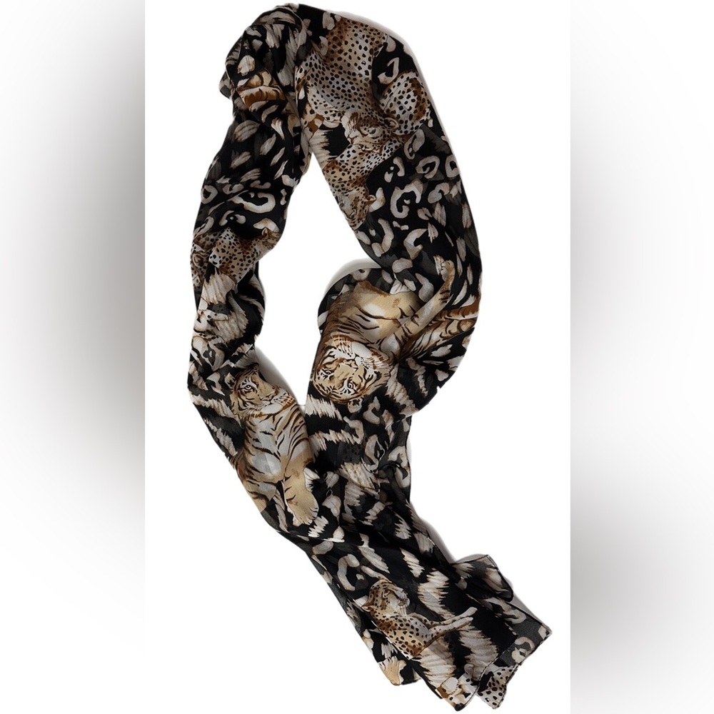 Tiger Animal Print Sheer Scarf 63” x 14”